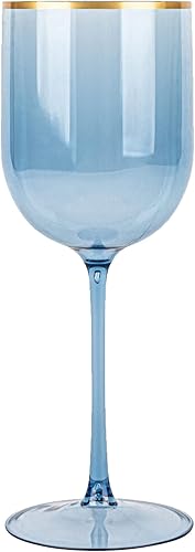 EcoQuality Copas de vino azules de plástico translúcido con borde dorado, copas de vino de 12 onzas con tallo, copas de vino desechables