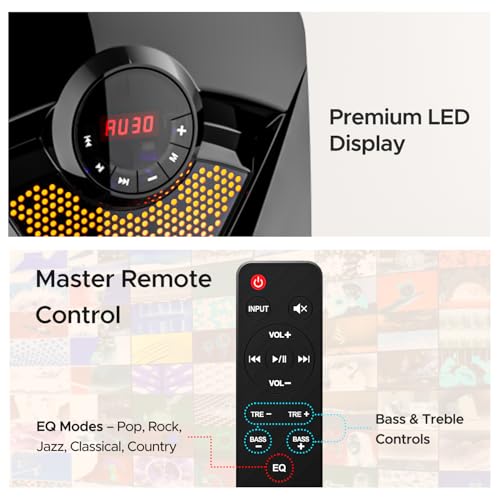 Image of boAt Blitz 1500 Pro Bluetooth Speaker w / 80W Signature Sound, 4.1-Channel Surround Sound, RGB LEDs, BT v5.0, AUX Port, USB Port, SD Card Slot, FM Radio, EQ Modes & LED Display (Space Black)
