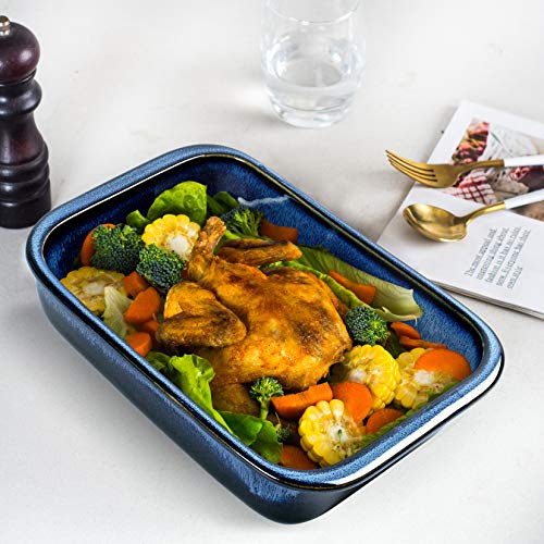 Ceramic Baking Dish Set Of 3, Porcelain Bakeware Set For Cooking, Larege Oblong Casserole Dish, Rectangular Baking Tray For Cooking, Reactive Glaze, Oven, Dishwasher And Microwave Safe (Blue) #TOP6
