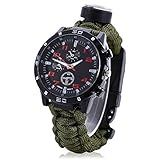 Men Women Emergency Survival Watch with Paracord,Compass,Whistle,Fire Starter, Analog Watches, Survival Gear,Water Resistant,Adjustable (Army)