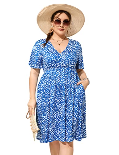 Image of ShopWonder Plus Size Dress Women's V Neck A-Line Knee Length Wrap Swing Dresses Plus Size A Line Party Mini Dress