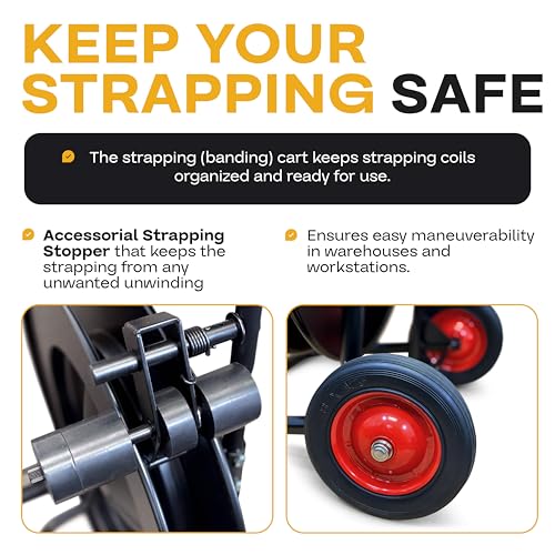 Image of IDL Packaging Strapping Cart & Dispenser for Steel Strapping, 16 inch x 3 inch Core | CA-505 for Steel Coils - Advanced Roller Brake System - Built-in Tray for Tools, Seals, and Gloves