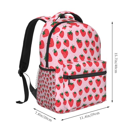 Strawberry Strawberry Leaves Backpack Large Capacity Lightweight Casual Travel Sports Backpack 11.4X7.8X15.7 inch2