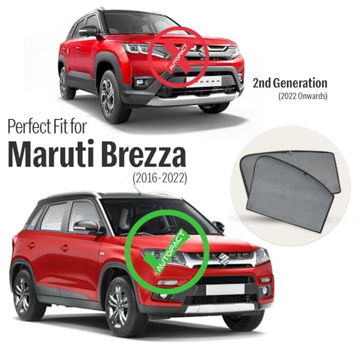 Image of Autofact Car Sunshades for Maruti Brezza (2016 to 2021), UV Protection, Useful Car Accessories, Custom fit Sun Shades for Side Windows, Set of 4