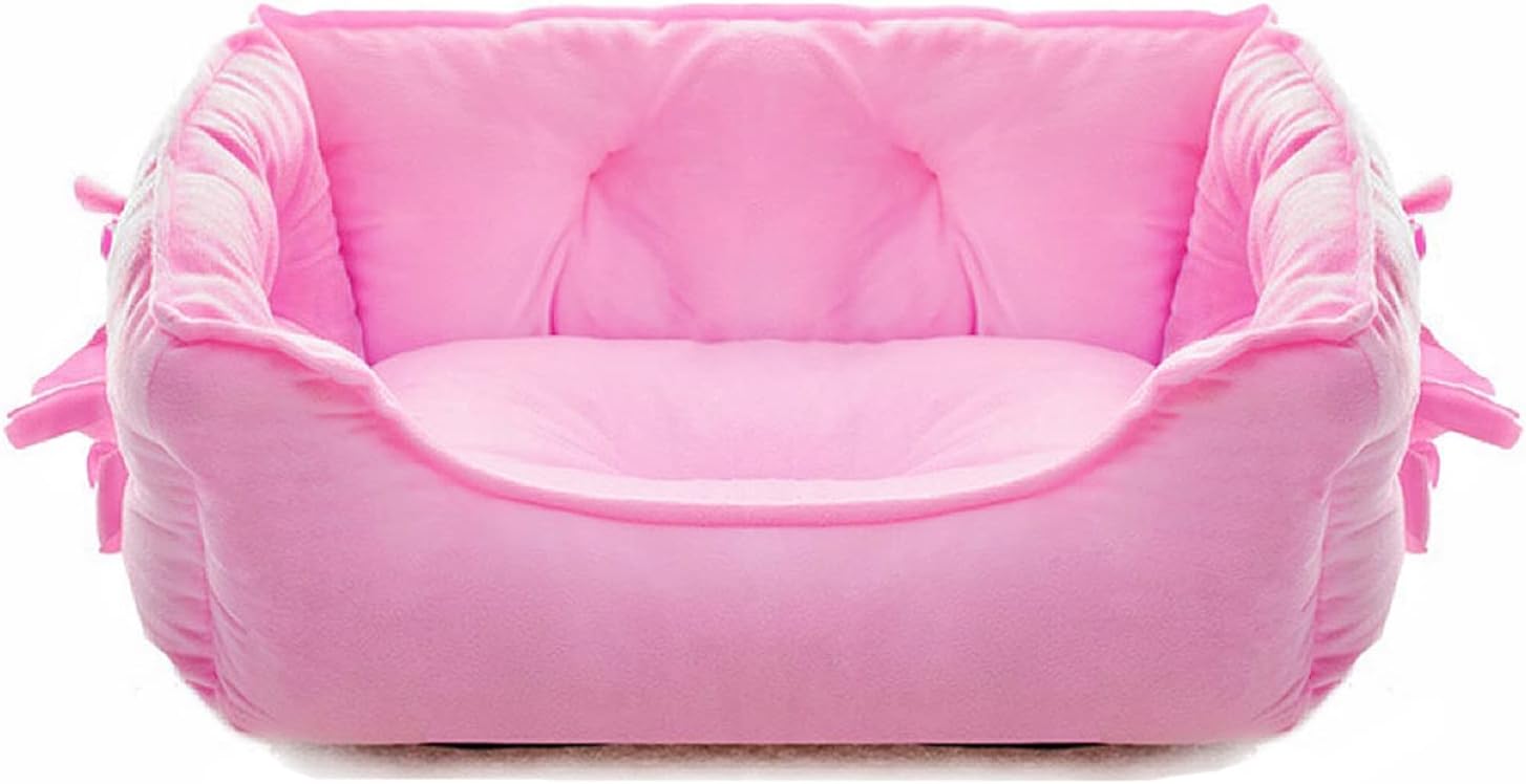 pawstrip Cute Princess Dog Bed Pink Puppy Bed for Small Dogs Breathable Cat Couch Bowknot Pet Cushion Comfortable Kitten Nest Girl Doggy Sofa, Waterproof Bottom (Pink)