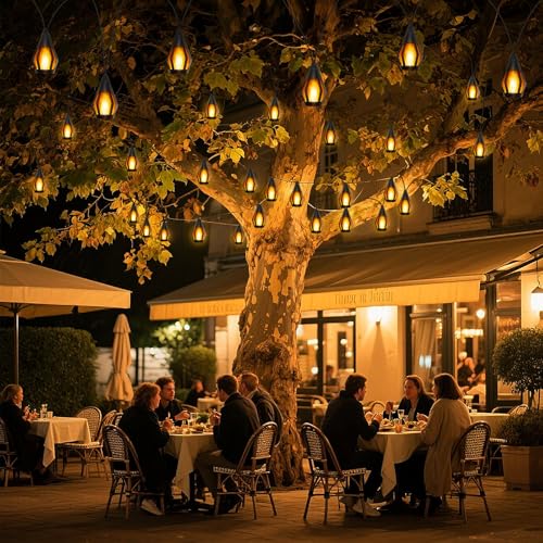Siknoud 21Ft Solar String Lights Outdoor Waterproof Solar Powered Patio Lights with 10 Flickering Flame Light Bulbs Hanging Lantern String Light for Garden Yard Gazebo Cafe Bistro Party Outdoor Decor by Siknoud - Used condition - Image 7