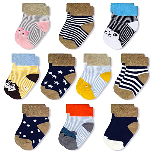 Chaussettes épaisses en coton éponge pour bébé fille et garçon 3-6 7-9, chaussettes chaudes mignonnes 0-1 an, 10 paires 1-3 ans (0 mois-3 ans), chaussettes pour nouveau-né, multicolore, 1-3 ans Cover