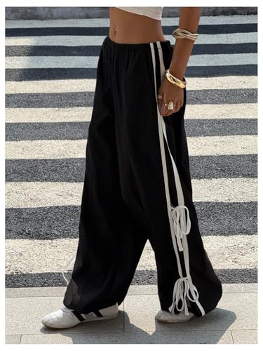 SOLY HUX Women's Y2k Pants Side Striped Bowknot Wide Leg Baggy Sweatpants Streetwear4