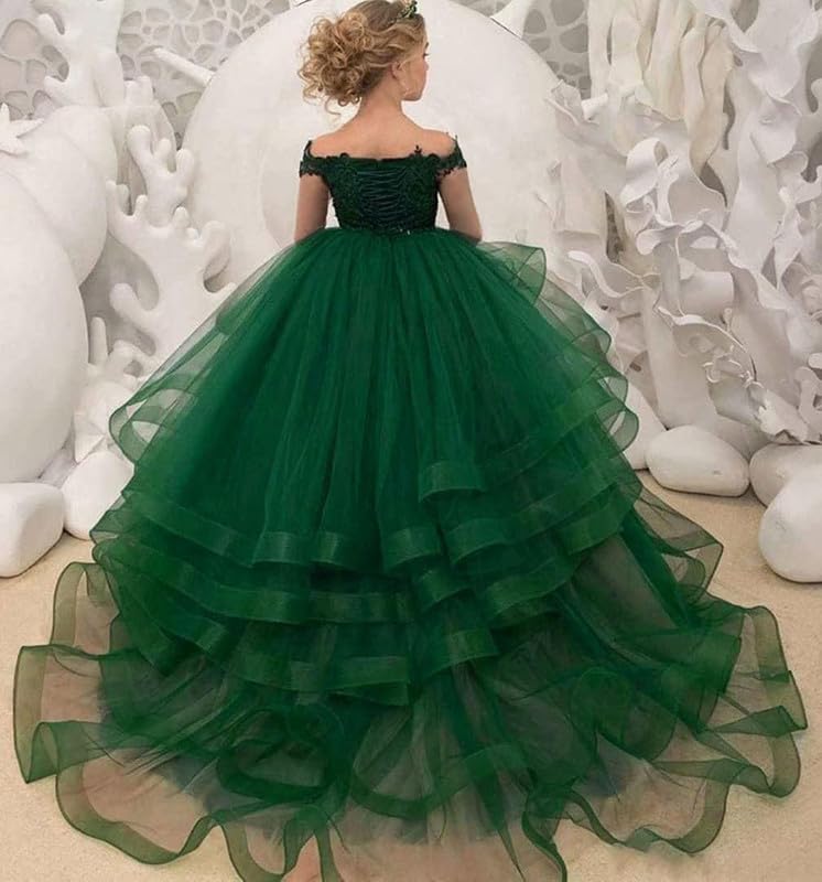 Girl's Off Shoulder Flower Girl Dress Appliques Ruffles Kids Pageant Dresses Princess Kids Party Gown2