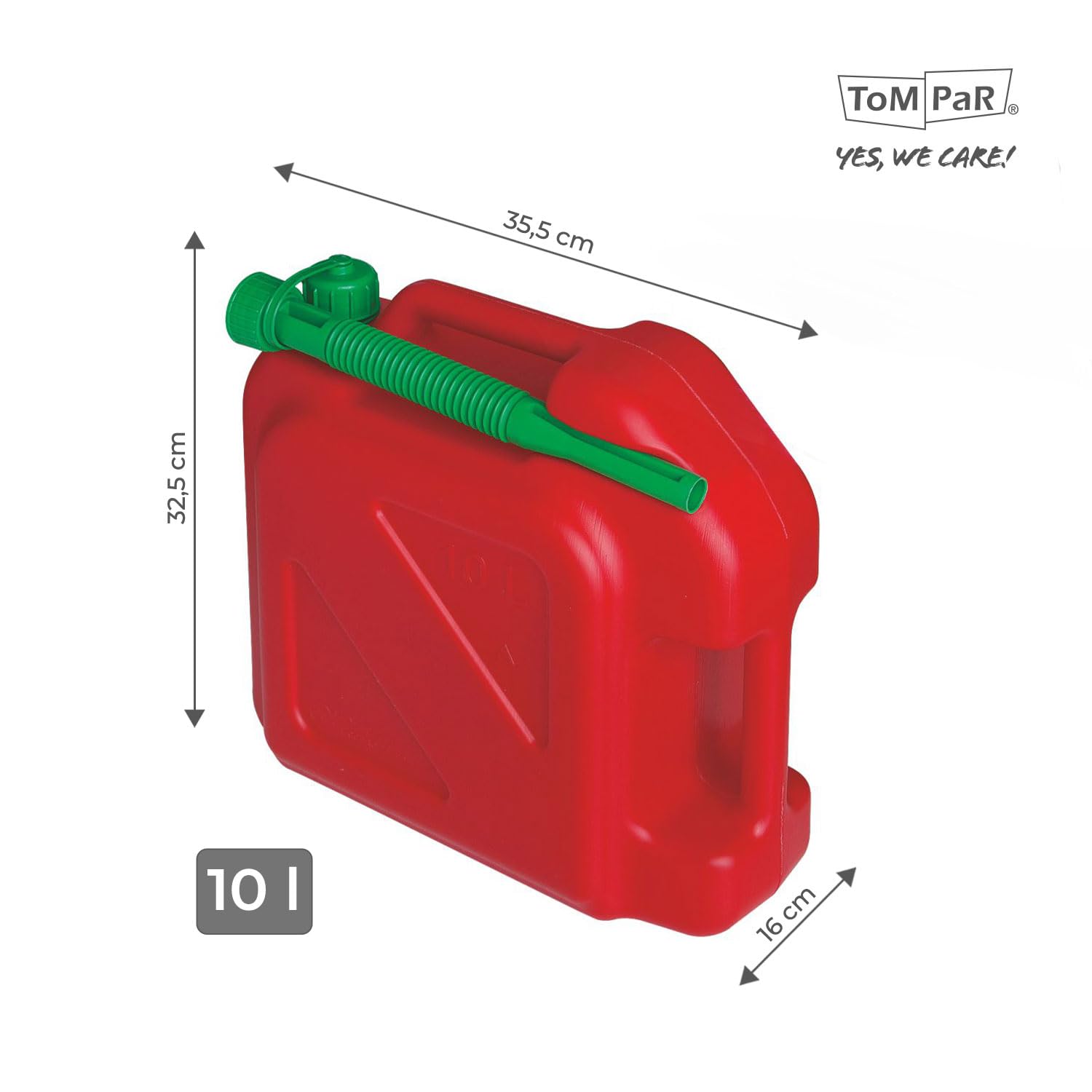 ToM PaR Benzinkanister 10 Liter HDPE | Kraftstoffkanister für Benzin & Diesel | EU-zertifiziert | Füllstandsanzeige | Ausgießer mit Entlüftung | Rot