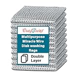 CrafTreat Non Scratch Wire Dishwashing Rag, 10 Pack Double Layer Reusable Wire Dishcloth, Silver Mesh Metal...