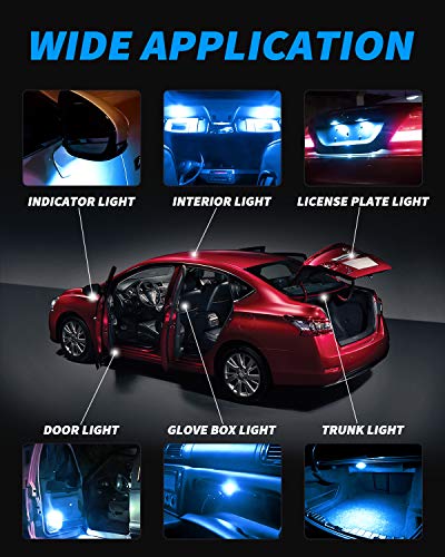 Yorkim 194 LED Bulbs Ice Blue Super Bright 5th Generation, T10 168 LED Bulb for Car Interior Dome Map Door Courtesy License Plate Lights W5W 2825, Pack of 10