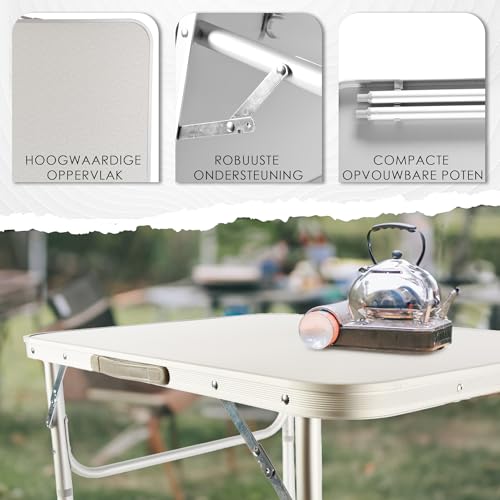 Table pliante de camping réglable 2 hauteurs structure aluminium gris résistant