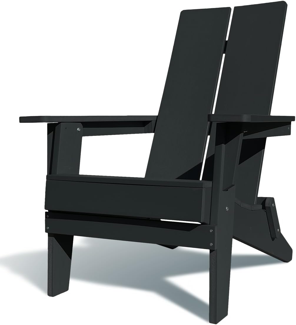 Modern Black Adirondack Folding Chair, Adult, Outdoor, 380 lbs, Foldable Arm Rest