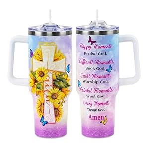 Christian Gifts For Women – Birthday, Christian, Religious Gifts For Women, Inspirational, Thank You Coworker, Friends Gifts – 40 oz Stainless Steel Tumbler with Handle and Straw