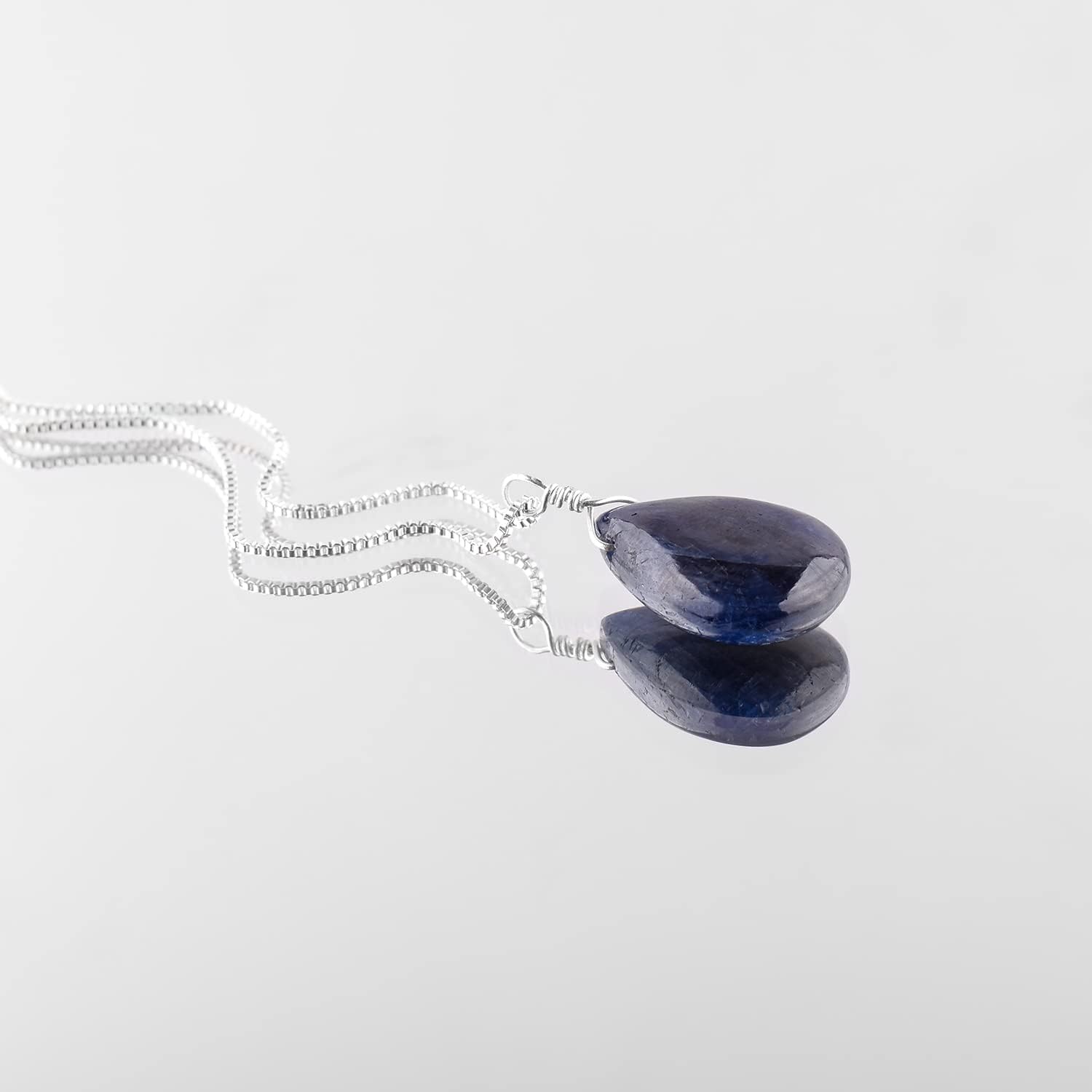 YANARA Blue Sapphire Pendant Necklace for Women, Birthstone, Natural Gemstone Jewelry, Crystals And Healing Stones, Silver Plated Chain 18 inch