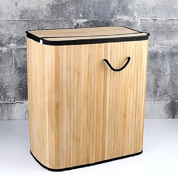Kosovo Bamboo Series Natural Double Compartment Laundry Basket and Storage Box