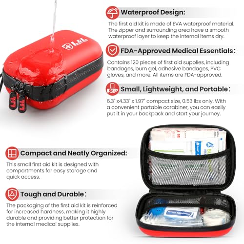 120-Piece First Aid Kit for Travel,Car & Emergency Survival - Compact Waterproof Medical Supplies with Trauma Bandages,Burn Gel & Fever Cooling Patch | Portable for Camping,Hiking,Sports(Red) - Image 5