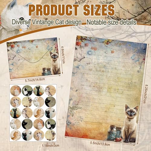 Image of TaoBary 160 Pcs Cat Stationery Paper and Envelopes Set, 5.5 x 8.25'' | Stationary Set Letter and Envelopes, 50 Double Sided Stationery Writing Papers 50 Matching Envelopes 60 Round Dot Sticker