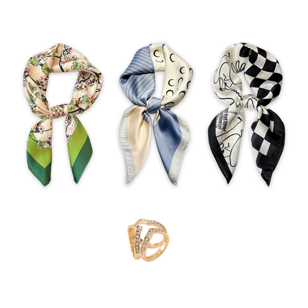 HOMSSEMSilk Like Head Scarf – Silk Feeling Scarf for Hair Wrapping at Night with Scarf Ring – Silk Scarves for Women Fashion