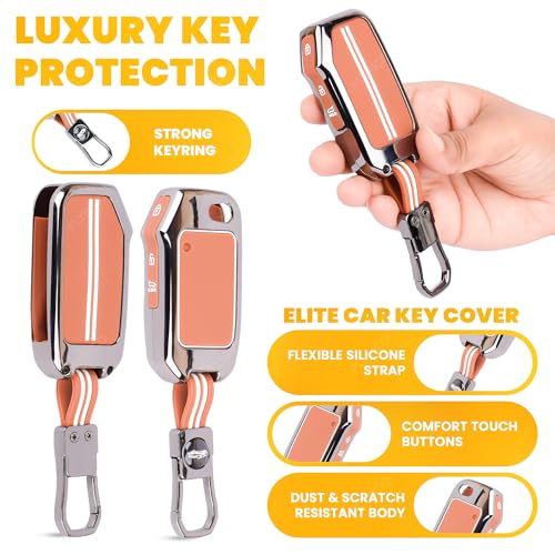 Image of Premium Metal Silicone Brown Key Cover Compatible with Kia Seltos 2024 | Kia Seltos 2023 | Kia Seltos HTE | 3-Button Smart Flip Key Glow in the Dark