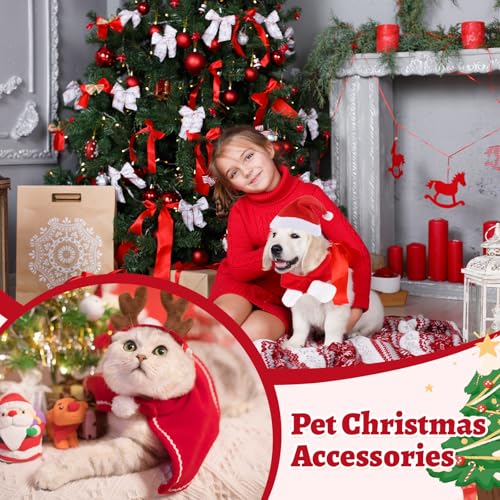 ZUSUZU Weihnachtskostüm Katzen Hunde,Weihnachten Haustier Kleidung,Weihnachten Kleidung Hundekleidung mit Schal, Rot Elch Geweih Katzenbekleidung Weihnachts Outfit Geschenk für Klein Hund Katze