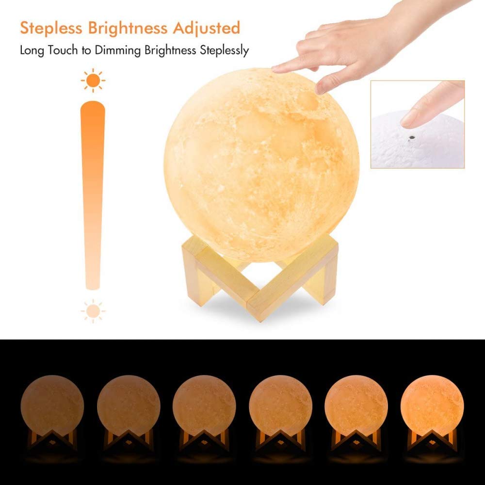 Lámpara De Luna Luz De Noche Para Bebé Impreso En 3D Luz De Luna Carga Usb Blanco Frío Amarillo Cálido, Adecuado Para Decoración De Habitaciones Luces Suaves, Control De Sensor Táctil