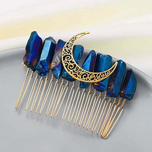 Casdre Raw Crystal Bridal Hair Accessories Gold Moon Blue Quartz Bride Wedding Hair Comb Rhinestone Hair Piece For Women And Girls #TOP17