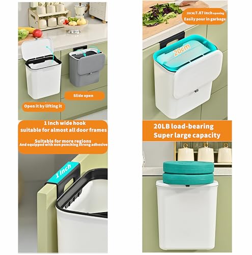 Cq Acrylic NEW-HANGING TRASH CAN WHITE Kitchen Compost Bin,2.4 Gallon Waste Bin thumb #2