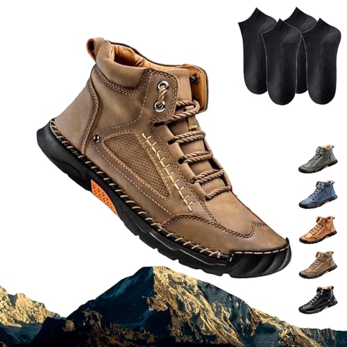Olveros Boots Men's Comfortable Handmade Leather Boots – Waterproof, Arch Support, Pressure Relief, Spacious Toe Box Outdoor Leather Shoes