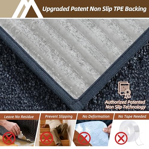 Image of COSY HOMEER Stair Landing Rugs Non-Slip Corner Indoor Edging Stair Treads for Wooden Steps,Washable Soft Stair Landing Mat for Kids,Elder and Dogs,Polyester,TPE Backing,Navy,30x30inch