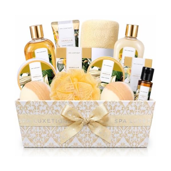 Spa Gift Baskets for Women, Luxetique Spa Kit for Women, 12pcs Vanilla Bath and Body Sets, Birthday Gifts, Self Care Gifts for Mom, Wife, Girlfriends