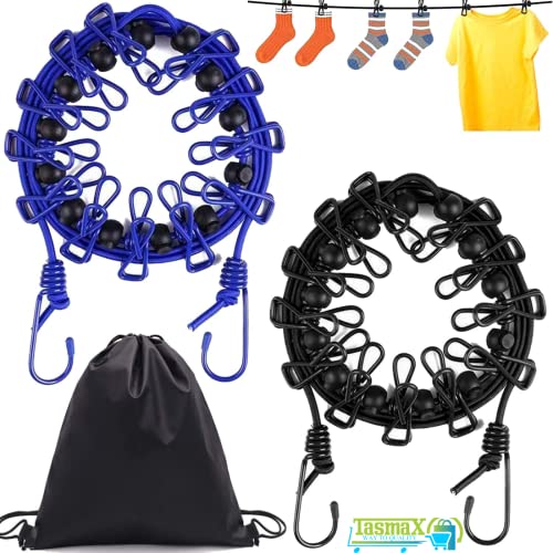 Image of TASMAX Cloth line Rope for Cloth Drying Cloth Drying Rope with Hooks Rope for Drying Clothes Hanging with 12 Clips for Clothes Drying Wire for Clothes Pack of 3