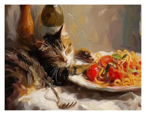 Affiche chat roux mangeant pizza pour décoration de cuisine moderne - 2