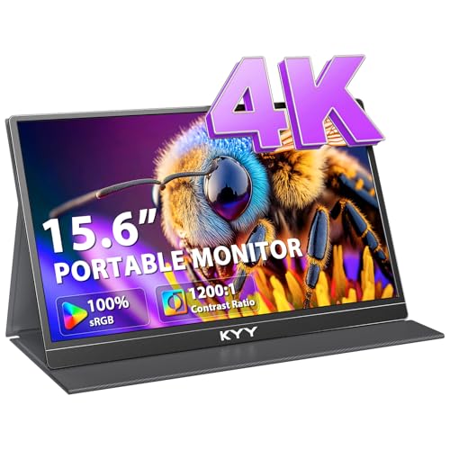 Image of KYY 4K Portable Monitor for Laptop, 15.6'' Computer Screen Extender UHD 3840x2160,100% sRGB, 400 Nits, IPS Travel Monitor w /Speakers & Smart Cover for Laptop Xbox PS5 Switch PC Phone, VESA Compatible