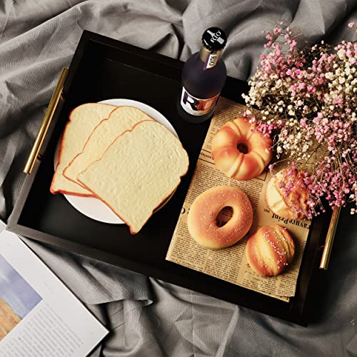 Jjsqylan Wooden Serving Tray With Handles Rectangle Breakfast Tray For Coffee Table Decorative Ottoman Tray 16”X 12” For All Occasion's (Dark Brown) #TOP2