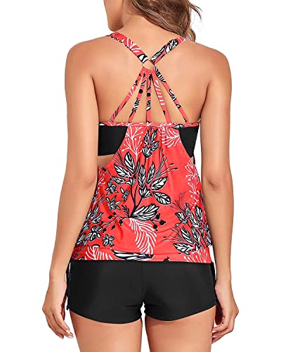 Image of Holipick Blouson Tankini Swimsuits for Women - Two Piece Tummy Control Bathing Suit with Shorts Modest Swimwear