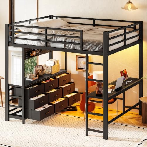 Image of Bellemave Full Size Loft Bed Frame with Desk and Storage Drawers,Black