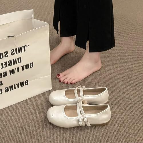 ChaiRong Zhou Women Mary Jane Shoes Pu Leather Double Buckle Straps Round Ballet Flats Casual Dress Shoes4