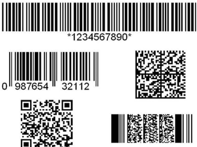 Examples of 1D and 2D barcodes including QR codes