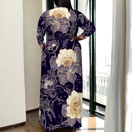 Image of SUZONANA Women's Plus Size Maxi Dresses Casual Loose Short Sleeve Long Maxi Dress with Belt Wedding