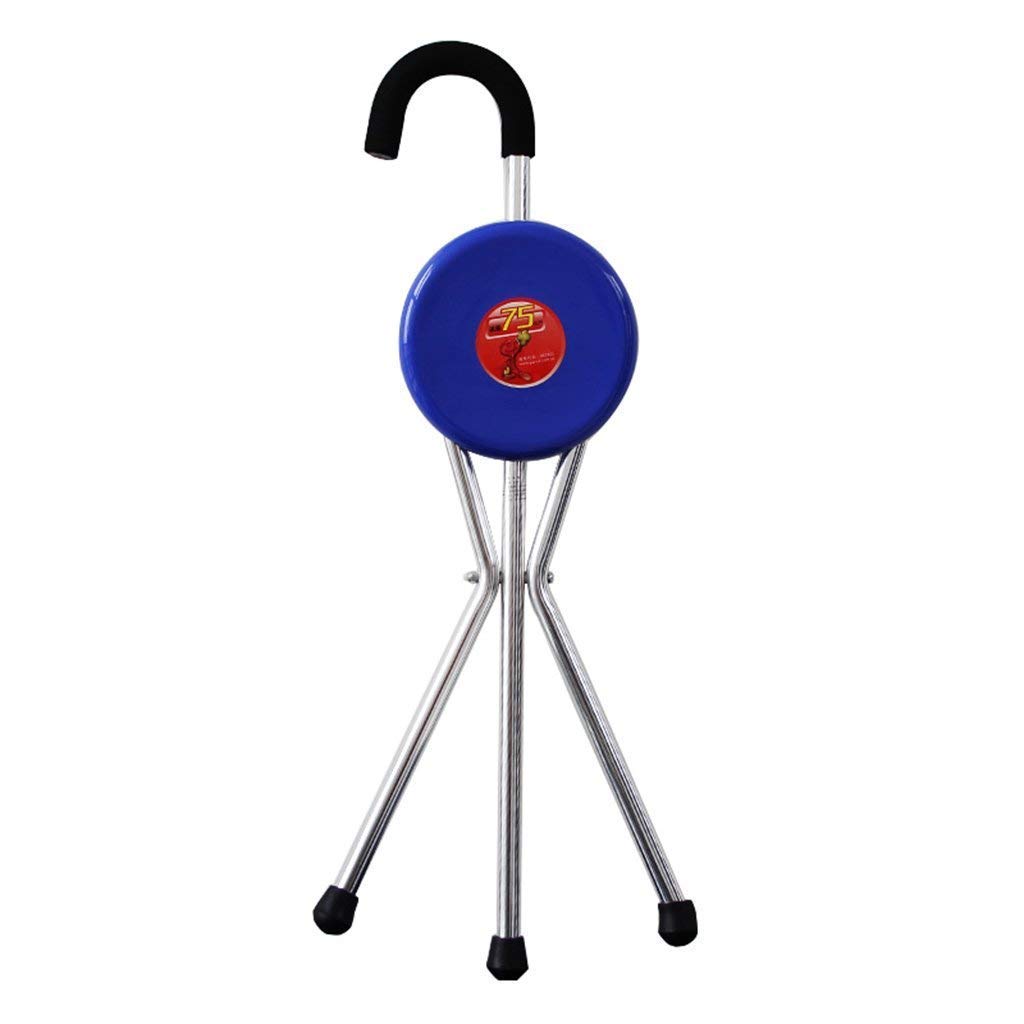 MObyat Andador para Ancianos,Bastón, Práctico Taburete De Tres Patas Muletas Bastón Plegable Bastón De Aluminio Multifuncional Azul 85 Cm, Escalador Anciano,