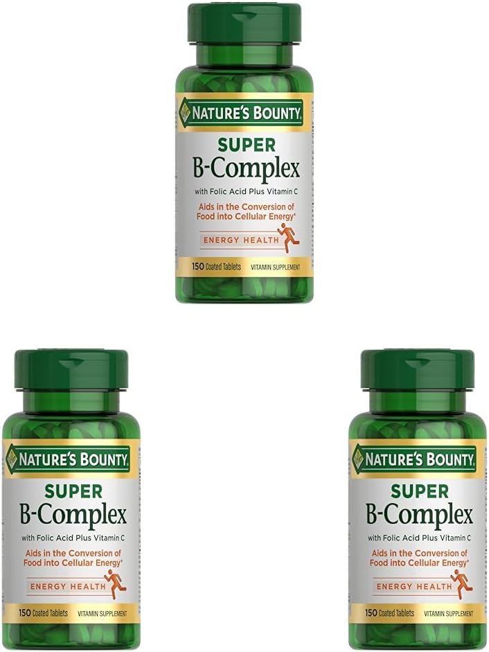 Nature's Bounty Super B Complex Vitamins with Vitamin C & Folic Acid, Vitamins for Immune & Cellular Energy Support, 150 Tablets (Pack of 3)