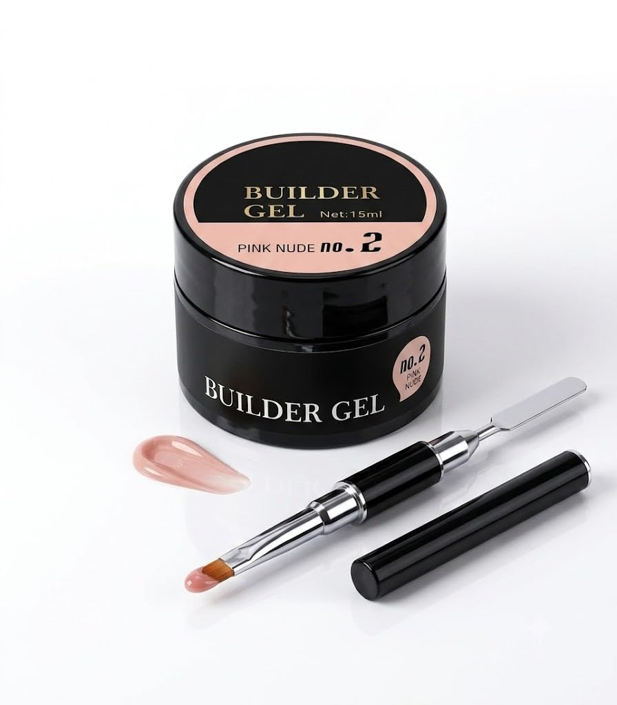 Pink Nude Builder Gel with Dual-Ended Nail Brush & Spatula Set (15ml)-image-42
