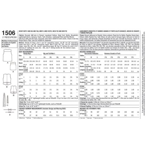 Simplicity Simplcity Sewing Pattern 1506: Husky Boys' And Big And Tall Men's Vests, Size A, A (S-L / 1Xl-5Xl), White #TOP2