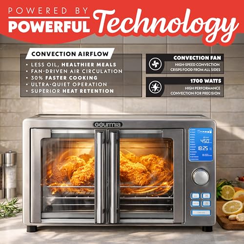 Gourmia Air Fryer French Door Toaster Oven - 6-Slice Capacity, LED Display with 14 Cooking Presets, Stainless Steel - Image 5