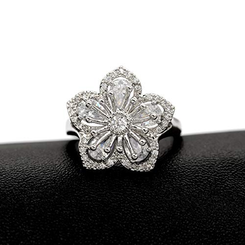 Uloveido Platinum Plated White Sakura Flower Rings with Pear Cut Cubic Zirconia Wedding Peach Blossom Ring Engagement Y5813