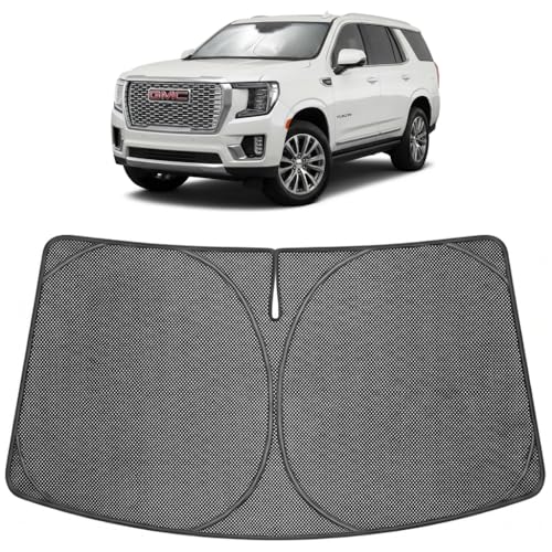 Image of Proadsy Windshield Sun Shade Custom Fit GMC Yukon 2021-2026 Ice Crystal Black Front Window Sunshade UV and Heat Blocker Foldable Visor Keeps Car Cooler for Summer Parking and Daily Use