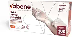 Luva Vinil Industrial S/Pó Tam. M 100 unidades, Vabene