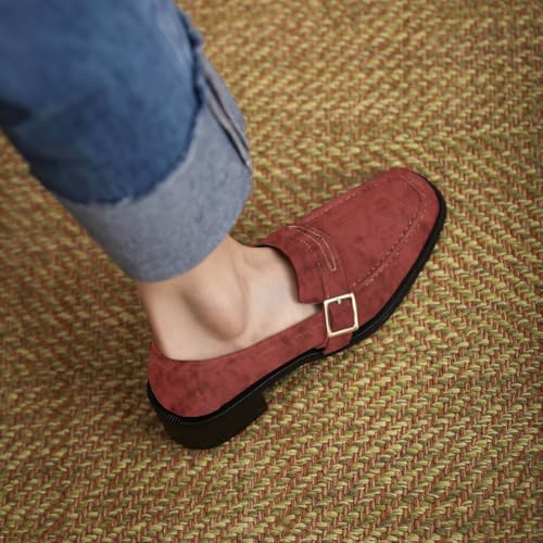 Image of MOOMMO Women Chunky Heel Penny Loafers Square Toe Buckle Slip On Comfort | Office Ladies Loafer Pumps 2 inch Stacked Block Heel Dress Loafers Oxfords Walking Dress Shoes Casual Size 4-11 M US